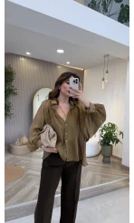 Gipeli Reglan Kol Oversize Gömlek - Olive - Kod: 5018