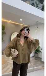 Gipeli Reglan Kol Oversize Gömlek - Olive - Kod: 5018