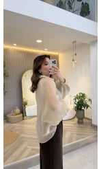 Gipeli Reglan Kol Oversize Gömlek - Taş - Kod: 5018