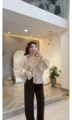 Gipeli Reglan Kol Oversize Gömlek - Taş - Kod: 5018