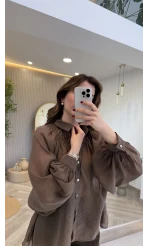 Gipeli Reglan Kol Oversize Gömlek - Kahve - Kod: 5018