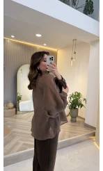 Gipeli Reglan Kol Oversize Gömlek - Kahve - Kod: 5018
