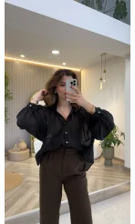 Gipeli Reglan Kol Oversize Gömlek - Siyah - Kod: 5018