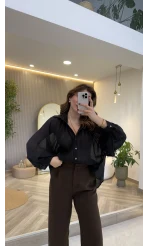 Gipeli Reglan Kol Oversize Gömlek - Siyah - Kod: 5018