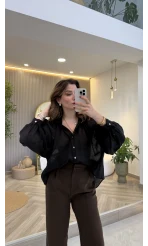 Gipeli Reglan Kol Oversize Gömlek - Siyah - Kod: 5018