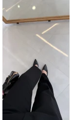 Kumaş Palazzo Pantolon - Siyah - Kod: 3879