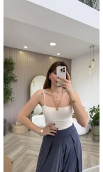Tek Askılı Pedli Crop Body - Ekru - Kod: 00159