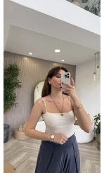 Tek Askılı Pedli Crop Body - Ekru - Kod: 00159