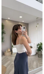 Tek Askılı Pedli Crop Body - Ekru - Kod: 00159