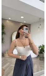 Tek Askılı Pedli Crop Body - Ekru - Kod: 00159