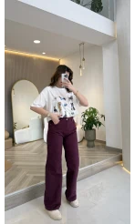 Dilvin Yüksek Bel Denim Jean Pantolon - Mürdüm