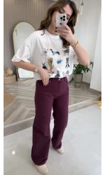 Dilvin Yüksek Bel Denim Jean Pantolon - Mürdüm