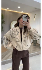 Premium Taş Pul Detaylı Pamuklu Ceket - Taş - Kod: 99927