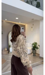 Premium Taş Pul Detaylı Pamuklu Ceket - Taş - Kod: 99927