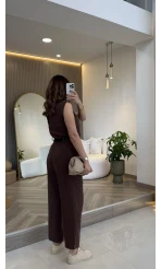 Kemerli Sıfır Kol Tulum - Kahverengi - Kod: 580907