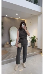 Kemerli Sıfır Kol Tulum - Haki - Kod: 580907