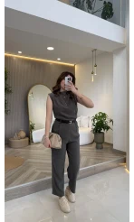 Kemerli Sıfır Kol Tulum - Haki - Kod: 580907