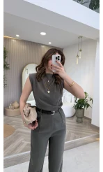 Kemerli Sıfır Kol Tulum - Haki - Kod: 580907