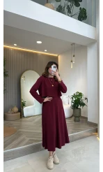 Ön Sipariş - 21 Nisan Kargolama Bluzlu İkili Takım Elbise - Bordo - Kod: 4064