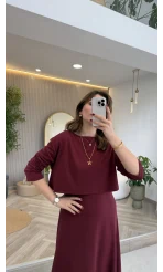 Ön Sipariş - 21 Nisan Kargolama Bluzlu İkili Takım Elbise - Bordo - Kod: 4064