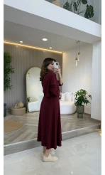 Ön Sipariş - 21 Nisan Kargolama Bluzlu İkili Takım Elbise - Bordo - Kod: 4064