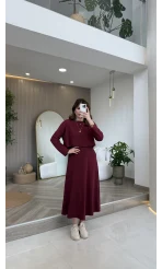 Ön Sipariş - 21 Nisan Kargolama Bluzlu İkili Takım Elbise - Bordo - Kod: 4064