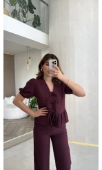 New Gofre Takım - Mürdüm - Kod: 8015