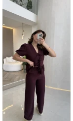 New Gofre Takım - Mürdüm - Kod: 8015