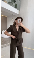 New Gofre Takım - Kahverengi - Kod: 8015