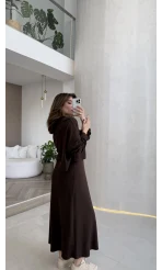 İnce Askılı Elbise Hırka Takım - Kahverengi - Kod: 4103