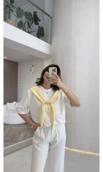 Sawa Fular Detay T-Shirt - Sarı - Kod: 1094