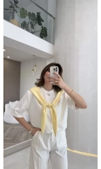 Sawa Fular Detay T-Shirt - Sarı - Kod: 1094