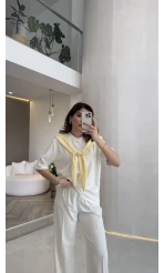 Sawa Fular Detay T-Shirt - Sarı - Kod: 1094