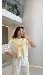 Sawa Fular Detay T-Shirt - Sarı - Kod: 1094