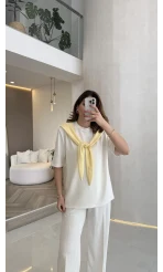 Sawa Fular Detay T-Shirt - Sarı - Kod: 1094