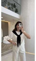 Sawa Fular Detay T-Shirt - Siyah - Kod: 1094