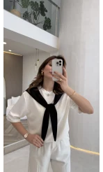 Sawa Fular Detay T-Shirt - Siyah - Kod: 1094