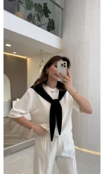 Sawa Fular Detay T-Shirt - Siyah - Kod: 1094