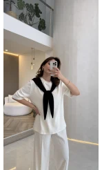 Sawa Fular Detay T-Shirt - Siyah - Kod: 1094