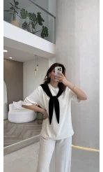 Sawa Fular Detay T-Shirt - Siyah - Kod: 1094