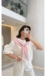 Sawa Fular Detay T-Shirt - Pembe - Kod: 1094