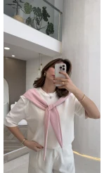 Sawa Fular Detay T-Shirt - Pembe - Kod: 1094