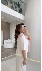 Sawa Fular Detay T-Shirt - Pembe - Kod: 1094