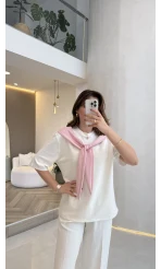 Sawa Fular Detay T-Shirt - Pembe - Kod: 1094