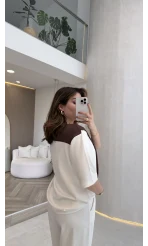 Sawa Fular Detay T-Shirt - Kahverengi - Kod: 1094