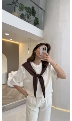 Sawa Fular Detay T-Shirt - Kahverengi - Kod: 1094