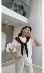 Sawa Fular Detay T-Shirt - Kahverengi - Kod: 1094