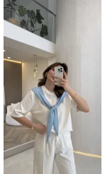 Sawa Fular Detay T-Shirt - Bebe Mavisi - Kod: 1094