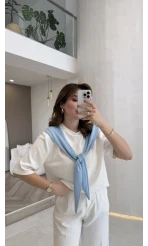 Sawa Fular Detay T-Shirt - Bebe Mavisi - Kod: 1094