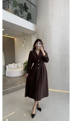 Önü Aksesuaar Detaylı Modal Elbise - Kahverengi - Kod: 3078